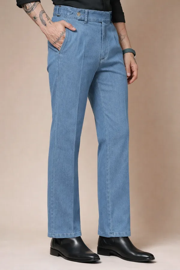 Sky_Blue_Denim_Boot_Cut_Oxford_Gurkha_Trousers_For_Men
