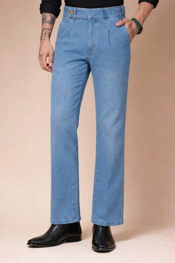 Sky_Blue_Denim_Boot_Cut_Oxford_Gurkha_Trousers_For_Men