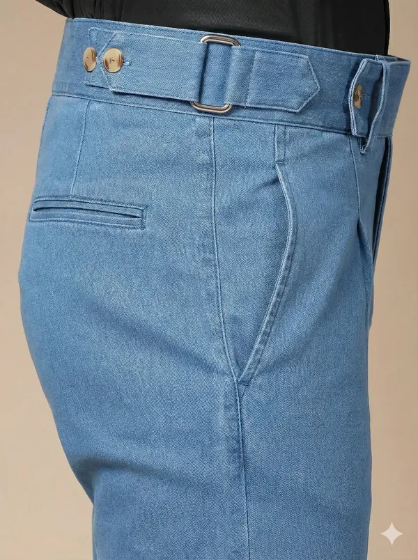 Sky_Blue_Denim_Boot_Cut_Oxford_Gurkha_Trousers_For_Men