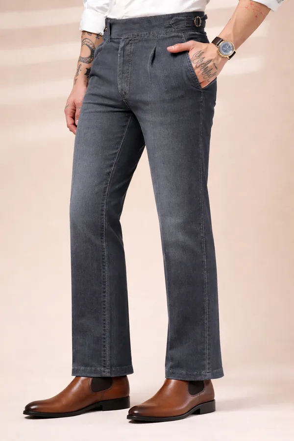 Anthracite_Denim_Boot_Cut_Gurkha_Trousers_For_Men