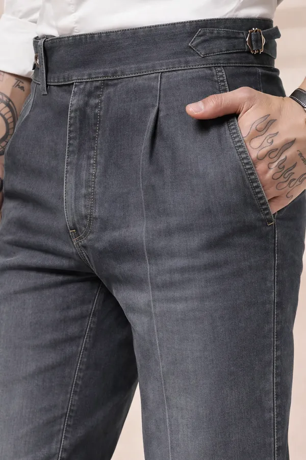 Anthracite_Denim_Boot_Cut_Gurkha_Trousers_For_Men