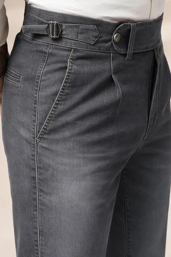 Anthracite_Denim_Boot_Cut_Gurkha_Trousers_For_Men