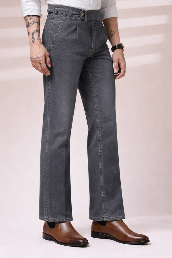 Anthracite_Denim_Boot_Cut_Gurkha_Trousers_For_Men