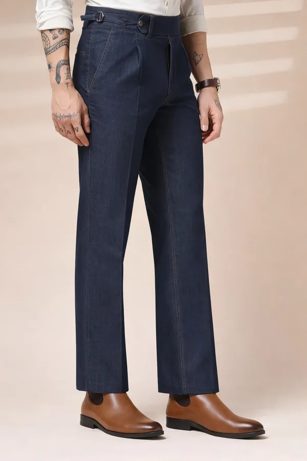 Blue_Denim_Boot_Cut_Gurkha_Trousers_For_Men