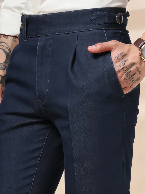 Blue_Denim_Boot_Cut_Gurkha_Trousers_For_Men