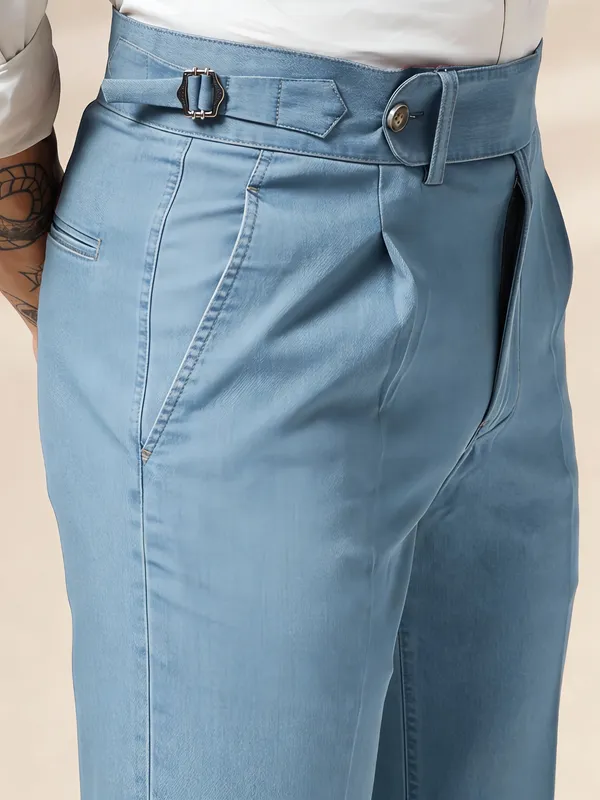 Sky_Blue_Denim_Boot_Cut_Elegant_Gurkha_Trousers_For_Men