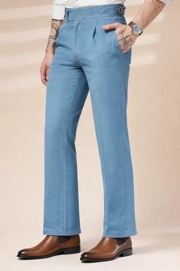 Sky_Blue_Denim_Boot_Cut_Elegant_Gurkha_Trousers_For_Men