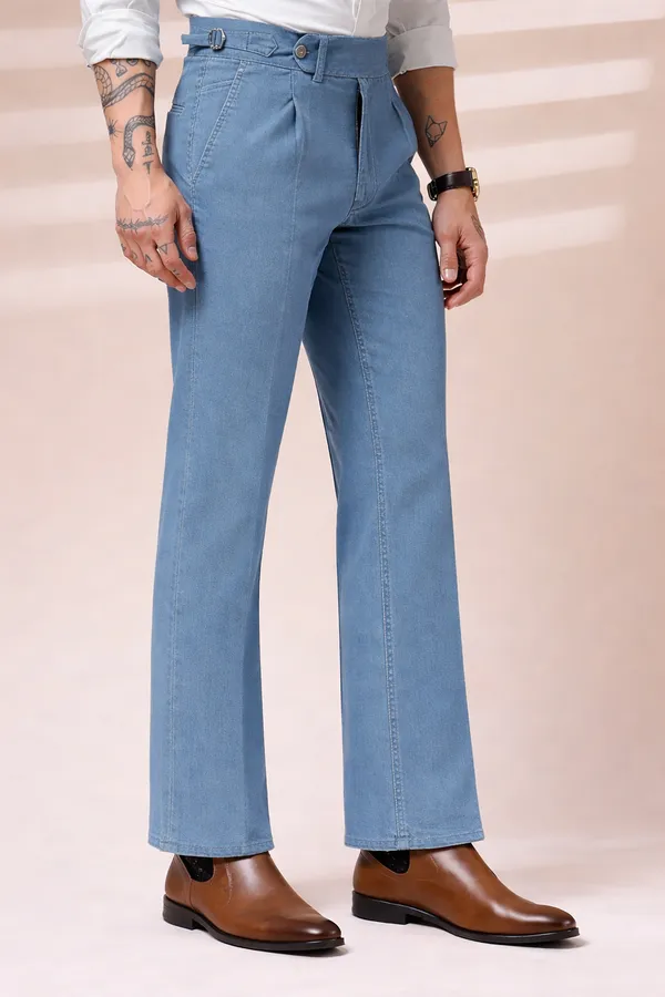 Sky_Blue_Denim_Boot_Cut_Elegant_Gurkha_Trousers_For_Men
