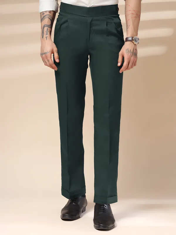 Bottle_Green_Polyester_Blend_Classic_Buttoned_Gurkha_Trousers_For_Men