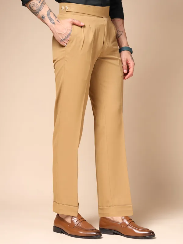 Camel_Polyester_Classic_Buttoned_Gurkha_Pants_For_Men