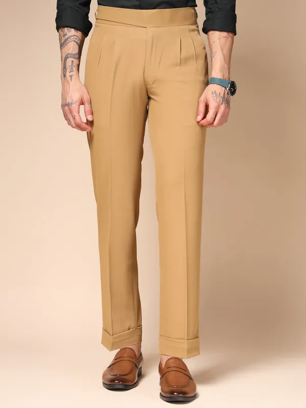 Camel_Polyester_Classic_Buttoned_Gurkha_Pants_For_Men