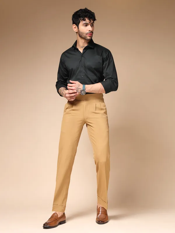 Camel_Polyester_Classic_Buttoned_Gurkha_Pants_For_Men