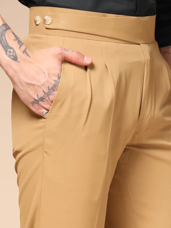 Camel_Polyester_Classic_Buttoned_Gurkha_Pants_For_Men