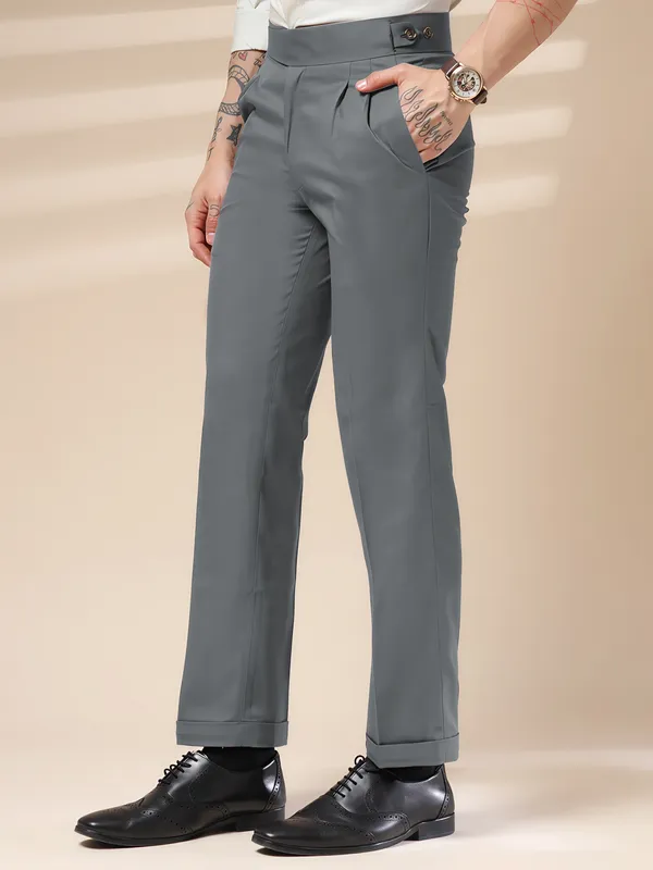 Stone_Grey_Polyester_Stretch_Classic_Buttoned_Gurkha_Pants_For_Men