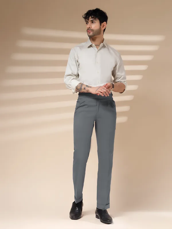 Stone_Grey_Polyester_Stretch_Classic_Buttoned_Gurkha_Pants_For_Men