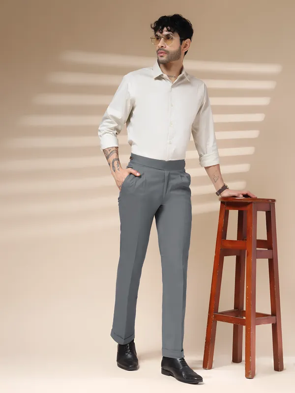Stone_Grey_Polyester_Stretch_Classic_Buttoned_Gurkha_Pants_For_Men