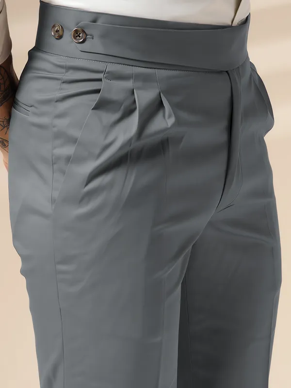 Stone_Grey_Polyester_Stretch_Classic_Buttoned_Gurkha_Pants_For_Men