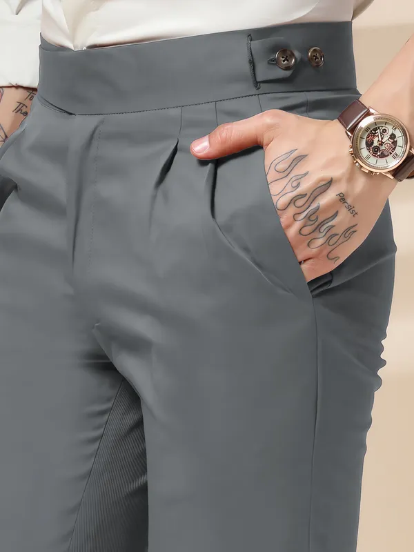 Stone_Grey_Polyester_Stretch_Classic_Buttoned_Gurkha_Pants_For_Men