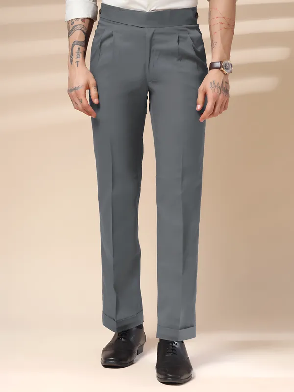 Stone_Grey_Polyester_Stretch_Classic_Buttoned_Gurkha_Pants_For_Men