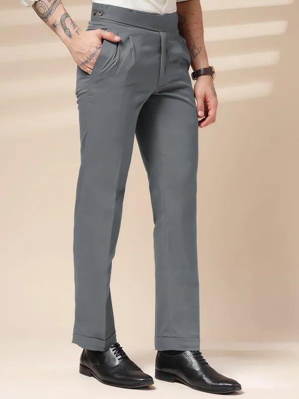 Stone_Grey_Polyester_Stretch_Classic_Buttoned_Gurkha_Pants_For_Men