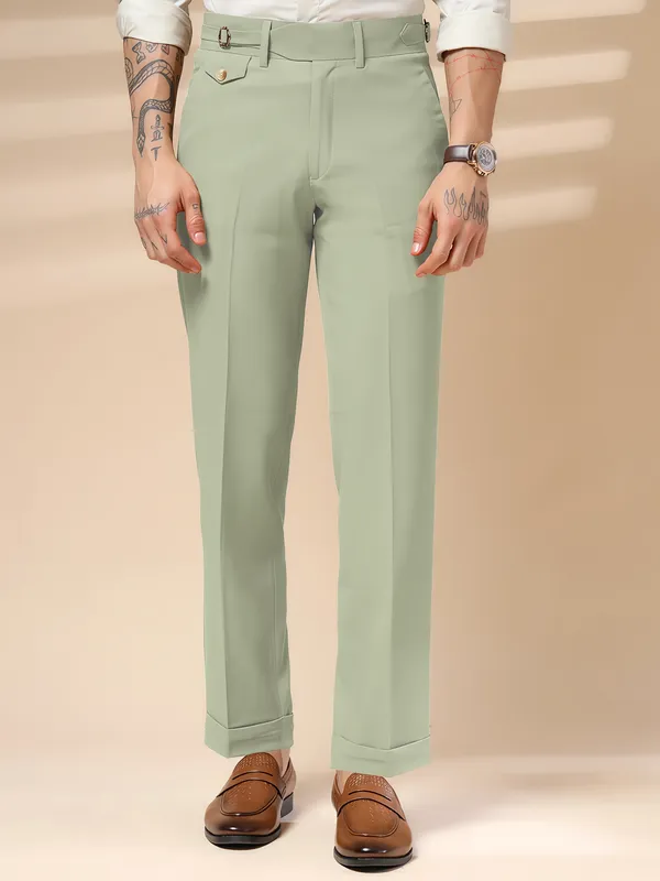 Lime_Polyester_Blend_Single_Buckle_Gurkha_Pants_For_Men