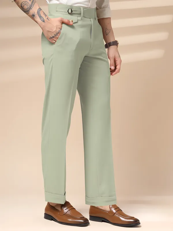 Lime_Polyester_Blend_Single_Buckle_Gurkha_Pants_For_Men