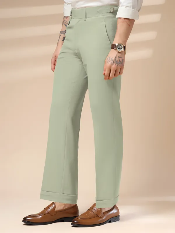 Lime_Polyester_Blend_Single_Buckle_Gurkha_Pants_For_Men