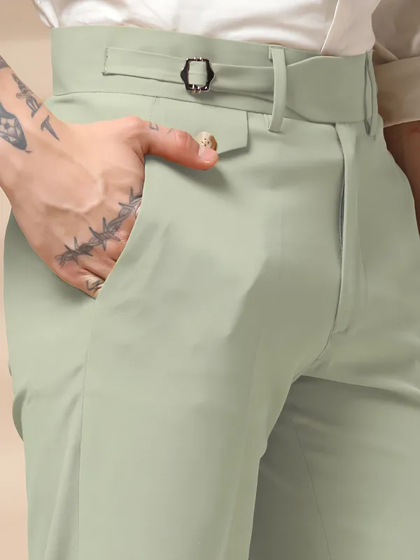 Lime_Polyester_Blend_Single_Buckle_Gurkha_Pants_For_Men