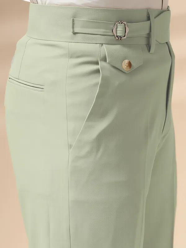 Lime_Polyester_Blend_Single_Buckle_Gurkha_Pants_For_Men