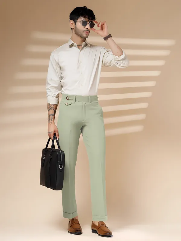 Lime_Polyester_Blend_Single_Buckle_Gurkha_Pants_For_Men