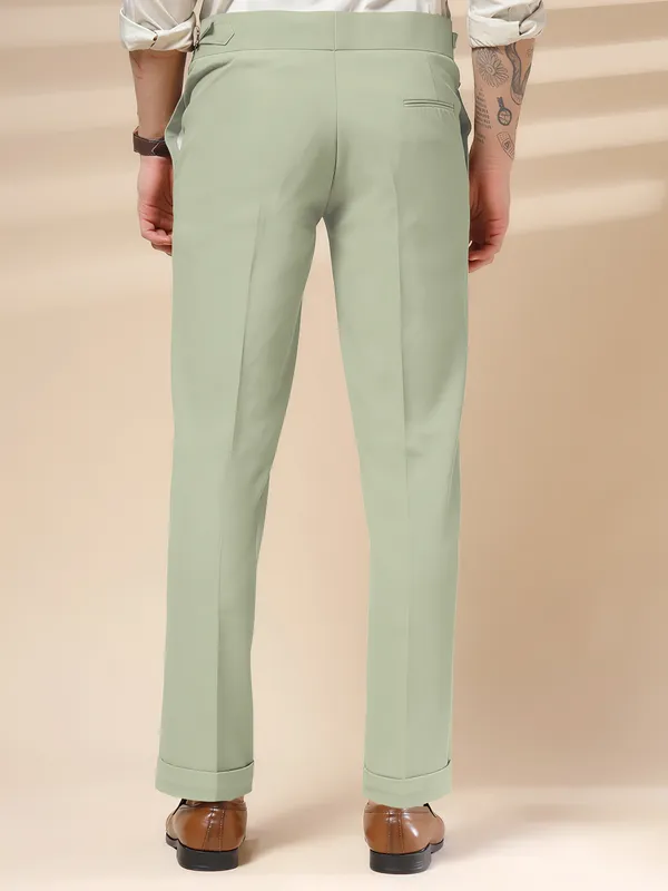 Lime_Polyester_Blend_Single_Buckle_Gurkha_Pants_For_Men