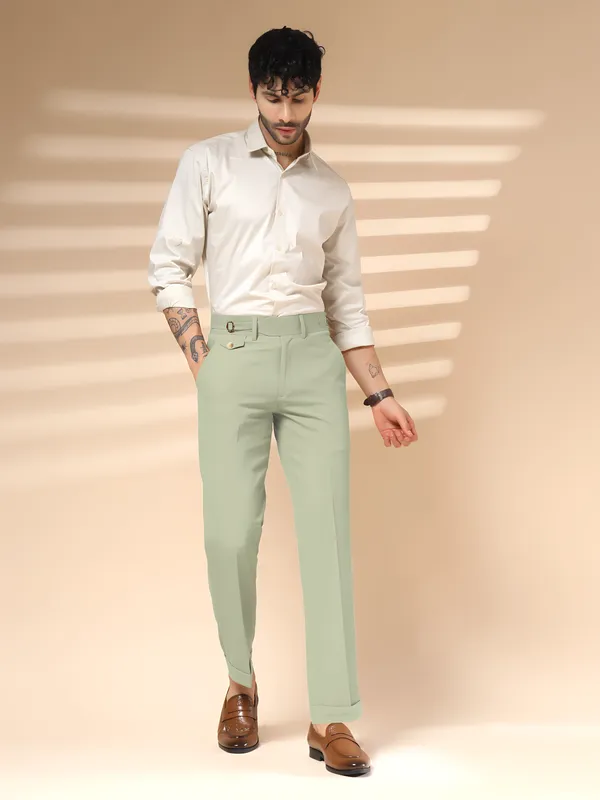 Lime_Polyester_Blend_Single_Buckle_Gurkha_Pants_For_Men