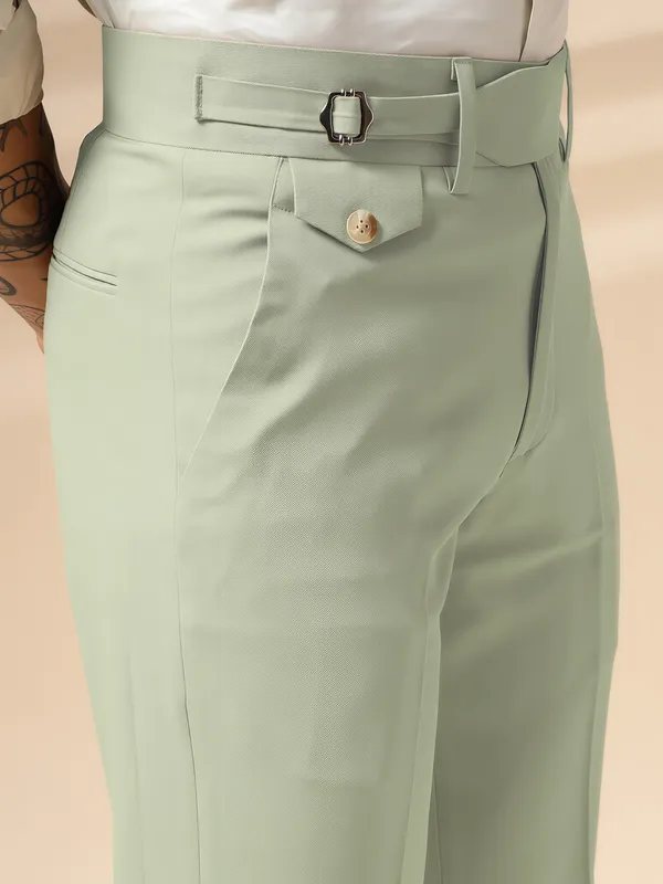 Lime_Polyester_Blend_Single_Buckle_Gurkha_Pants_For_Men