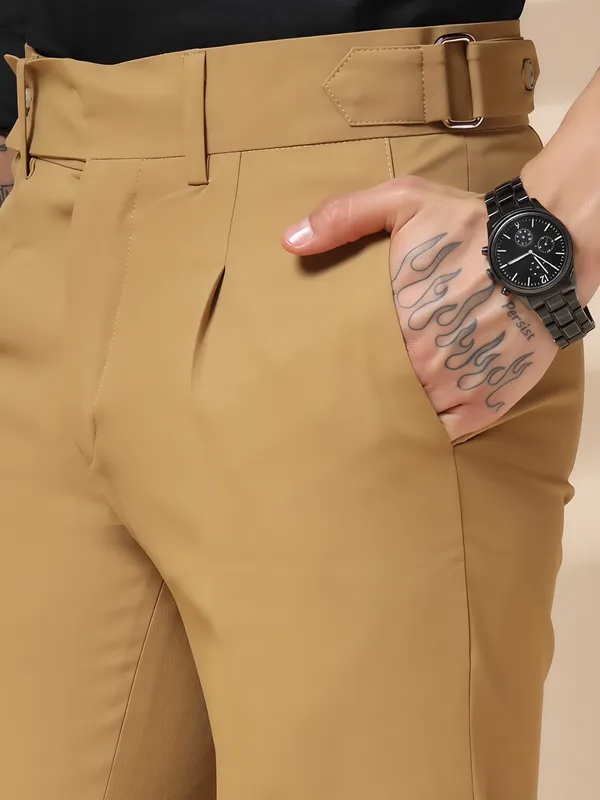 Camel_Polyester_Stretch_Oxford_Gurkha_Trousers_For_Men