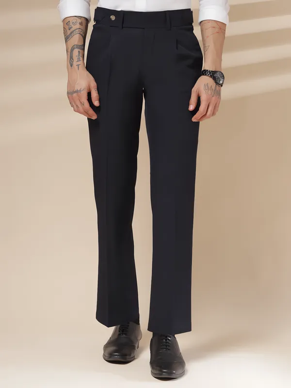 Navy_Polyester_Stretch_Oxford_Gurkha_Trousers_For_Men