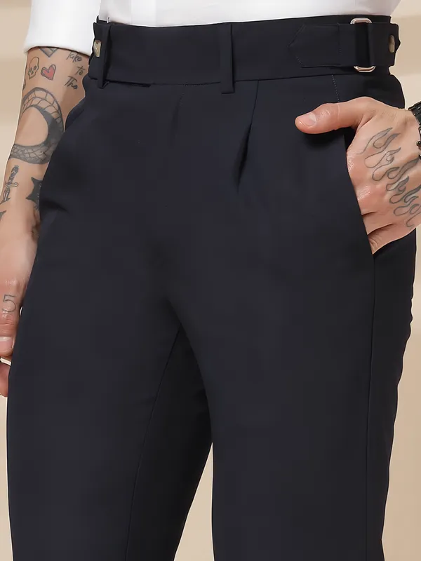 Navy_Polyester_Stretch_Oxford_Gurkha_Trousers_For_Men