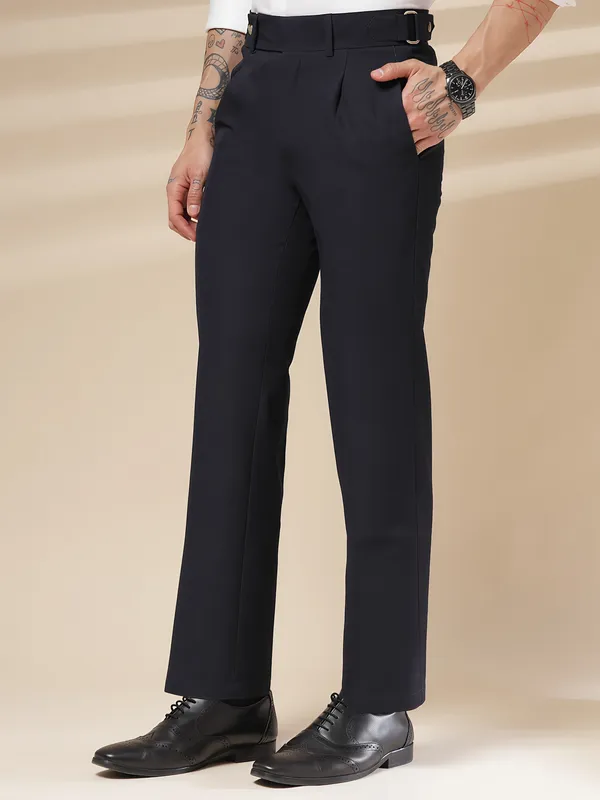 Navy_Polyester_Stretch_Oxford_Gurkha_Trousers_For_Men