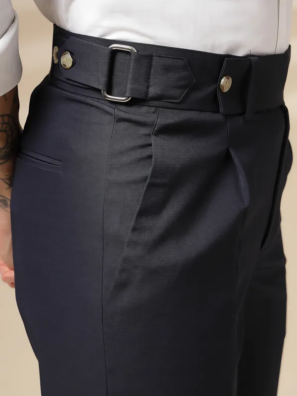 Navy_Polyester_Stretch_Oxford_Gurkha_Trousers_For_Men
