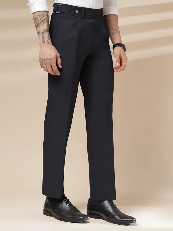 Navy_Polyester_Stretch_Oxford_Gurkha_Trousers_For_Men