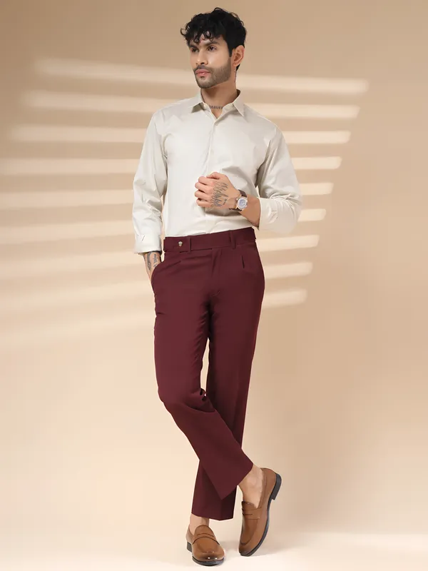 Wine_Polyester_Stretch_Oxford_Gurkha_Trousers_For_Men