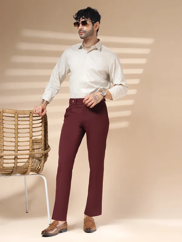 Wine_Polyester_Stretch_Oxford_Gurkha_Trousers_For_Men