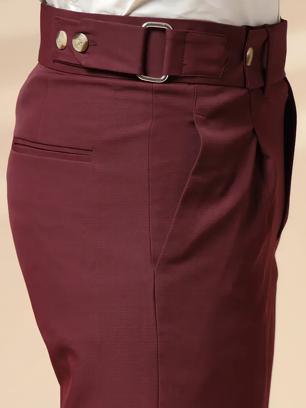Wine_Polyester_Stretch_Oxford_Gurkha_Trousers_For_Men