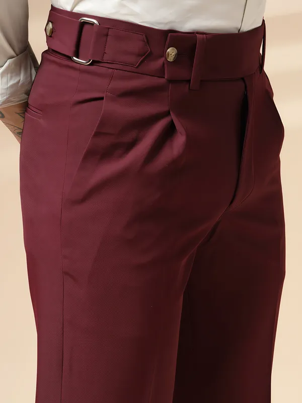 Wine_Polyester_Stretch_Oxford_Gurkha_Trousers_For_Men