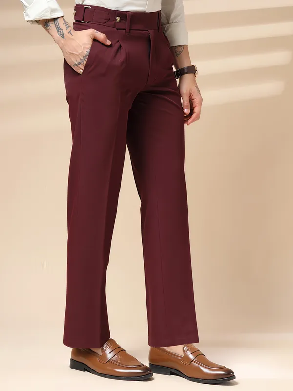 Wine_Polyester_Stretch_Oxford_Gurkha_Trousers_For_Men