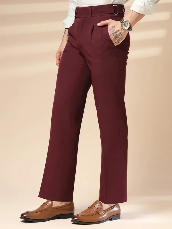 Wine_Polyester_Stretch_Oxford_Gurkha_Trousers_For_Men