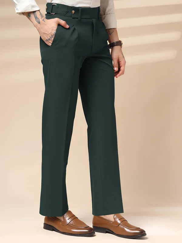 Bottle_Green_Polyester_Stretch_Oxford_Gurkha_Trousers_For_Men