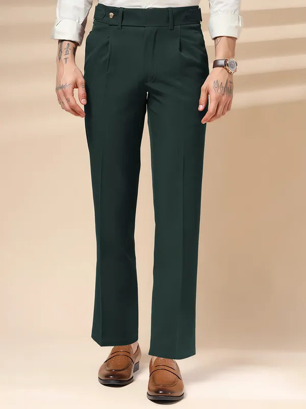 Bottle_Green_Polyester_Stretch_Oxford_Gurkha_Trousers_For_Men