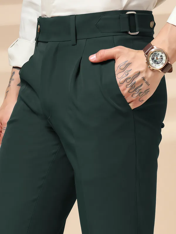 Bottle_Green_Polyester_Stretch_Oxford_Gurkha_Trousers_For_Men