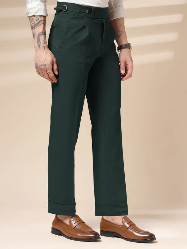 Bottle_Green_Polyester_Elegant_Gurkha_Trousers_For_Men