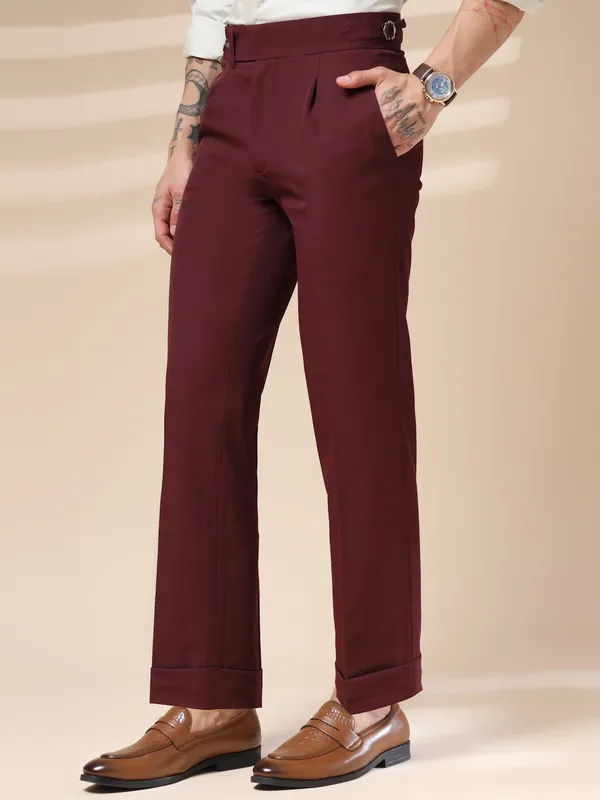Wine_Polyester_Elegant_Gurkha_Trousers_For_Men